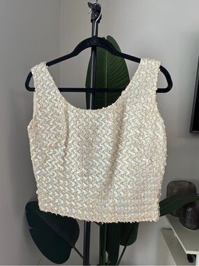 Vintage Sequin Cropped Tank Top in Ivory